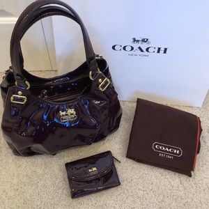 COACH Wine Patent Leather Shoulder Bag & Wallet